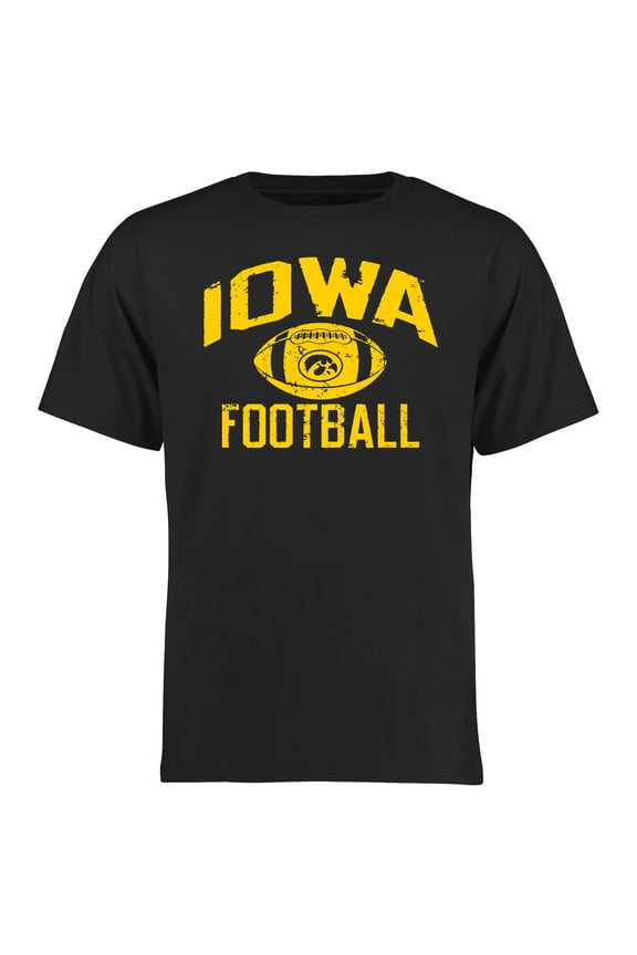 Men's Black Iowa Hawkeyes Distressed Football T-Shirt