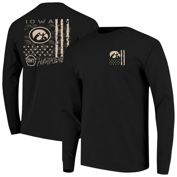 Men's Black Iowa Hawkeyes OHT Camo Overlay Comfort Colors Long Sleeve T-Shirt