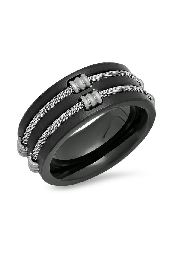 Men's Black Ip Stainless Steel Wire Inlay Ring