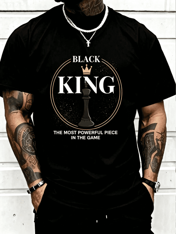 Men’s Black King Chess Most Powerful Piece Graphic Cotton Short Sleeve T Shirt