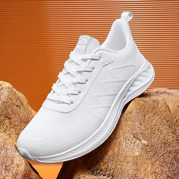 Men's Black Knit Breathable Mesh Running Shoes, Lightweight Athletic Sneakers with White Sole for Sports, Gym, and Casual Wear