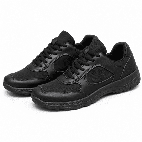 Men's Black Lace Up Work Shoes, Fabric Upper Low Top Walking Shoes for Spring and Fall
