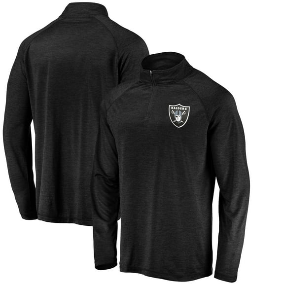 Men's Black Las Vegas Raiders Striated Primary Logo Raglan Quarter-Zip Pullover Jacket
