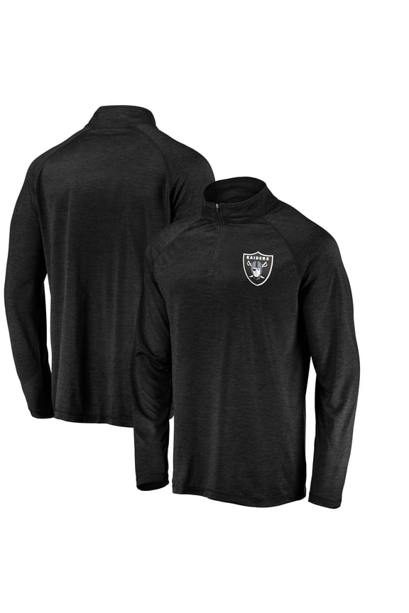 Men's Black Las Vegas Raiders Striated Primary Logo Raglan Quarter-Zip Pullover Jacket