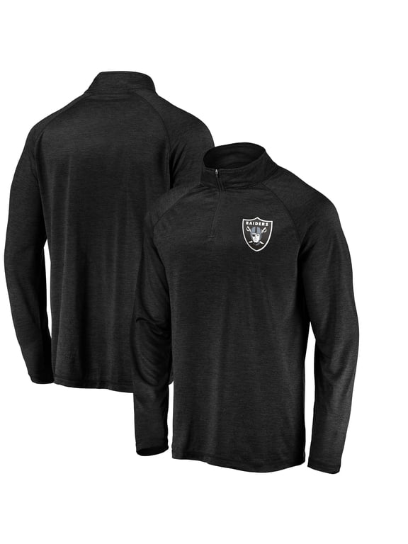 Men's Black Las Vegas Raiders Striated Primary Logo Raglan Quarter-Zip Pullover Jacket