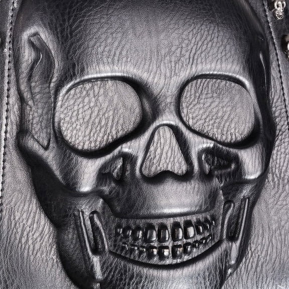 Men's Black Leather 3D Rivet Backpack With Hood Cap,default