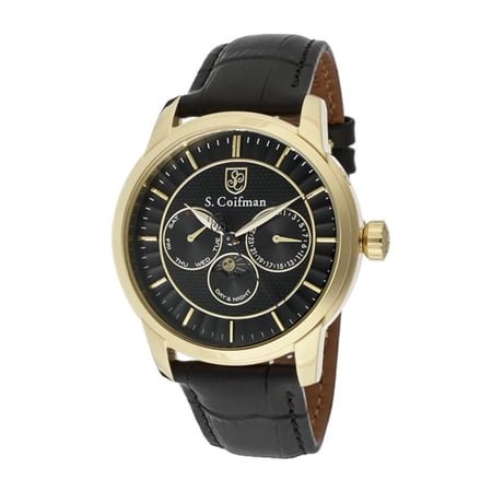 Men's Black Leather Band Steel Case Flame-Fusion Crystal Quartz Analog Watch SC0213