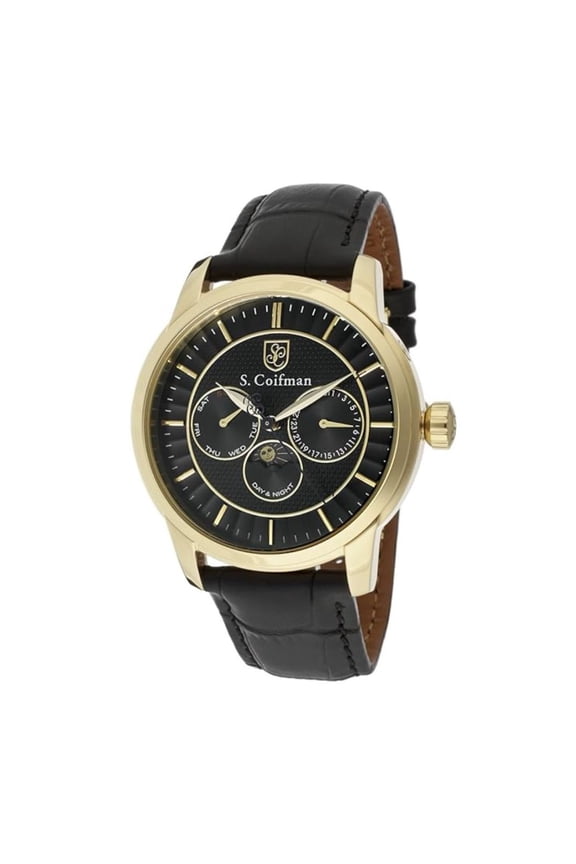 Men's Black Leather Band Steel Case Flame-Fusion Crystal Quartz Analog Watch SC0213
