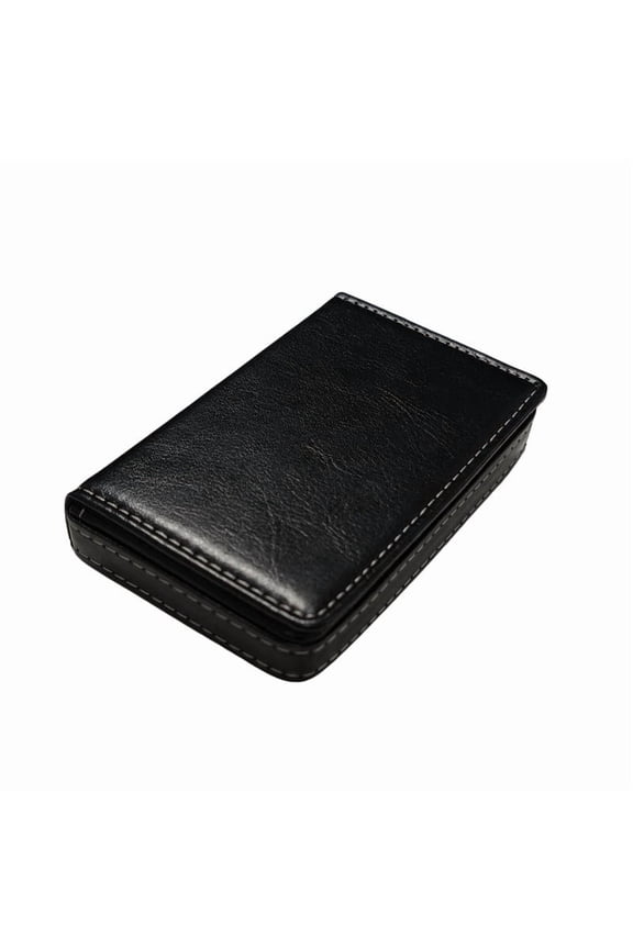 Mens Black Leather Card Holder Wallet Compact Bifold Design with White Stitching for Everyday Use