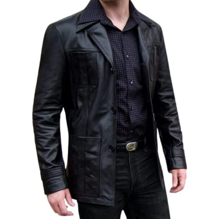 Men's Black Leather Jacket - Vintage Leather Coat - Genuine Men's Black Leather Jacket - Vintage Leather Coat - Genuine