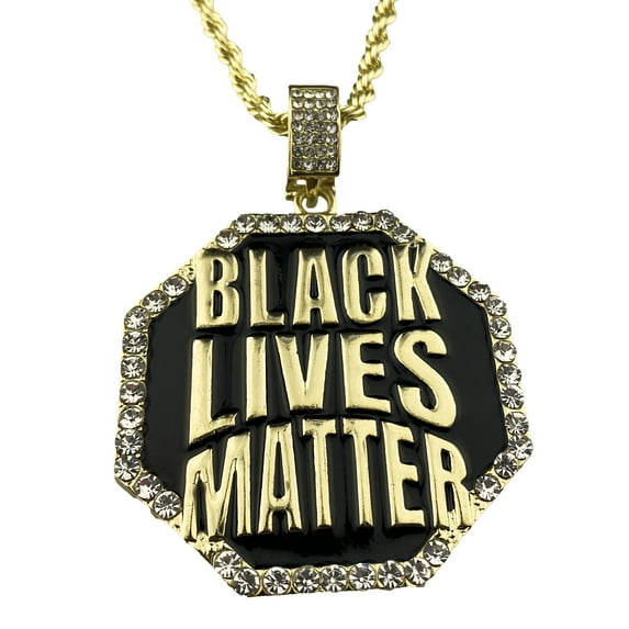 Men's Black Lives Matter Chain Octagon Pendant Gold Finish Rope Necklace 30" inch