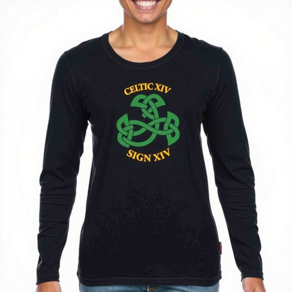 Men's Black Long Sleeve T-Shirt with Green Design & Yellow Text
