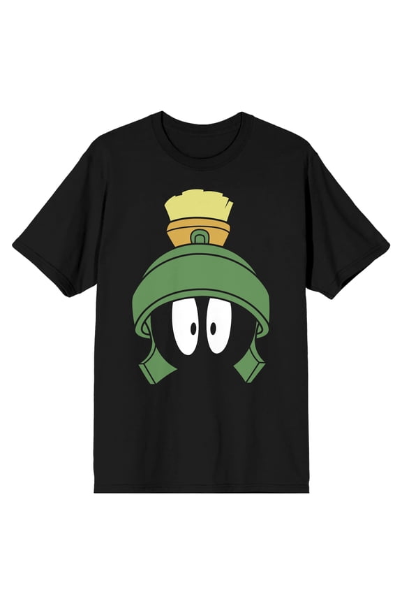 Men's Black Looney Tunes Tee, Marvin the Martian Face-5XL