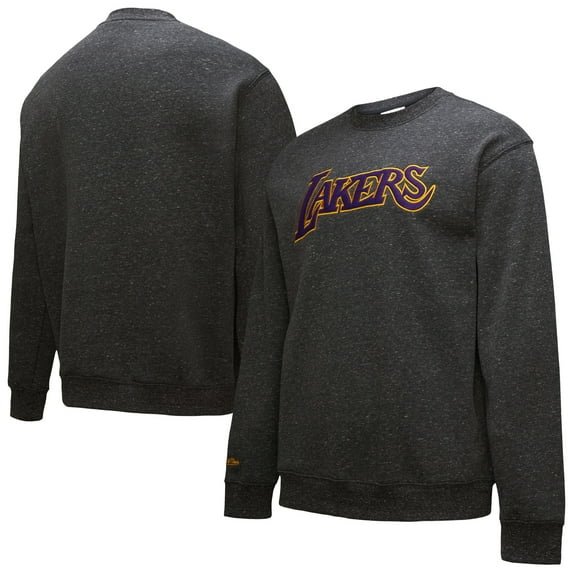 Men's Black Los Angeles Lakers Mitchell & Ness Black Out Collection Snow Washed Vintage Logo Pullover Sweatshirt