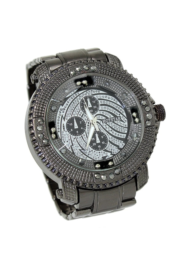 Mens Black Marcasite Clubbing Watch 52.mm, 15.5mm thick case