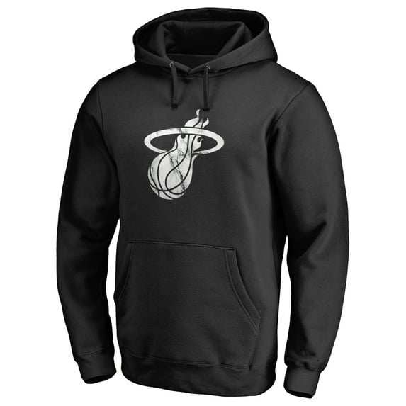 Men's Black Miami Heat Marble Logo Pullover Hoodie