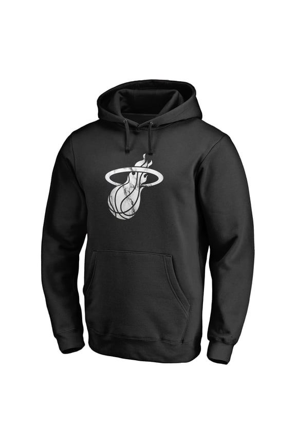 Men's Black Miami Heat Marble Logo Pullover Hoodie