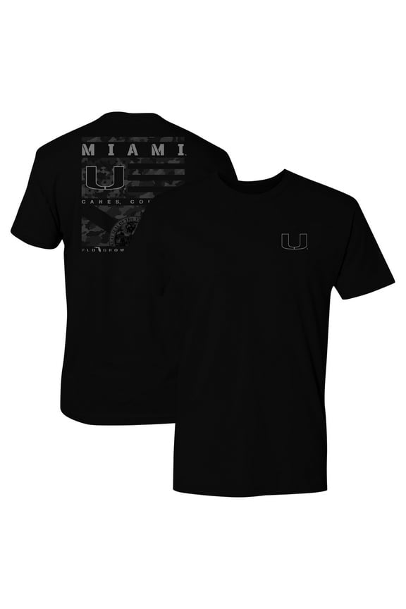 Men's Black Miami Hurricanes Camo Flag Panel T-Shirt
