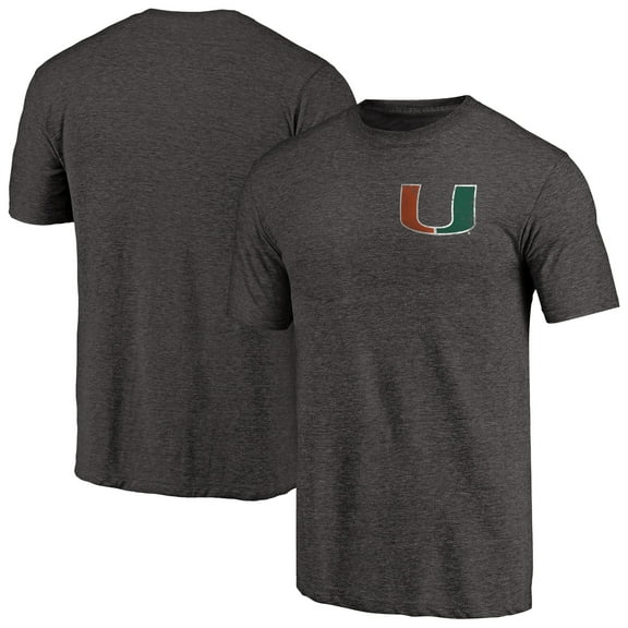 Men's Black Miami Hurricanes Left Chest Distressed Logo Tri-Blend T-Shirt