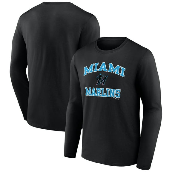 Men's Black Miami Marlins Team Heart & Soul Long Sleeve T-Shirt