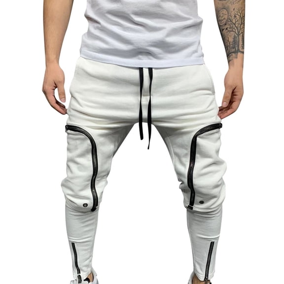 Men's Black Mid-Section Elasticated Pants with Zippered Side Pockets and Adjustable for Casual Wear