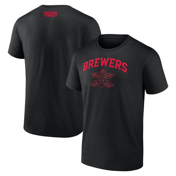 Men's Black Milwaukee Brewers Stranger Things Demogorgan T-Shirt