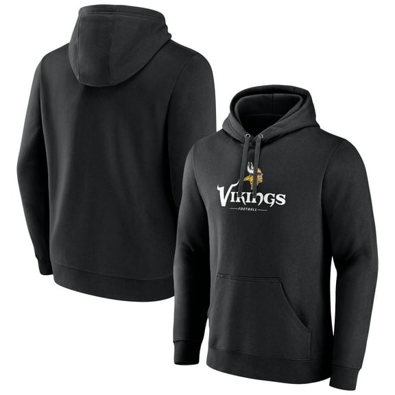 Men's Black Minnesota Vikings Primary Logo Team Lockup Fitted Pullover Hoodie