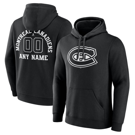 Men's Black Montreal Canadiens Personalized Name & Number Monochrome Pullover Hoodie