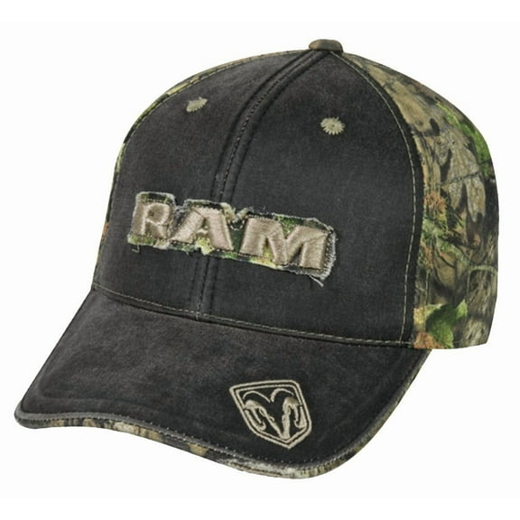 Men's Black Mossy Oak Break-Up Frayed Dodge Ram Logo Hat/Cap, RAM05A