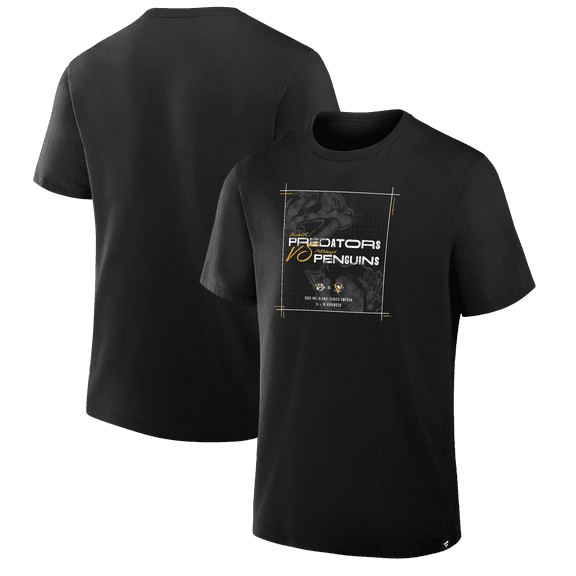 Men's Black Nashville Predators vs. Pittsburgh Penguins 2025 NHL Global Series Matchup Legacy T-Shirt