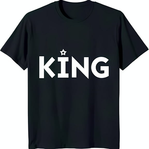 Men's Black Neck T-Shirt with Bold 'KING' Print and Star Design