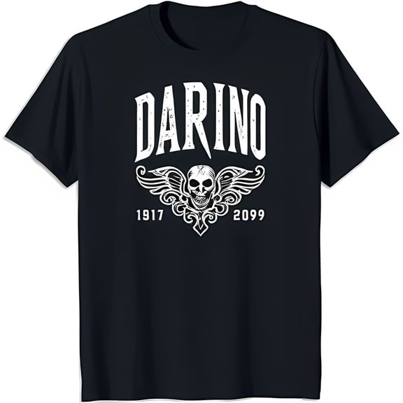 Men's Black Neck T-Shirt with 'DARINO' & Wings Graphic