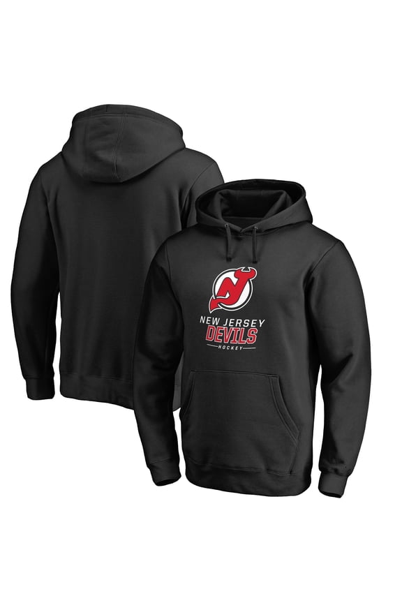 Men's Black New Jersey Devils Team Lockup Fitted Pullover Hoodie