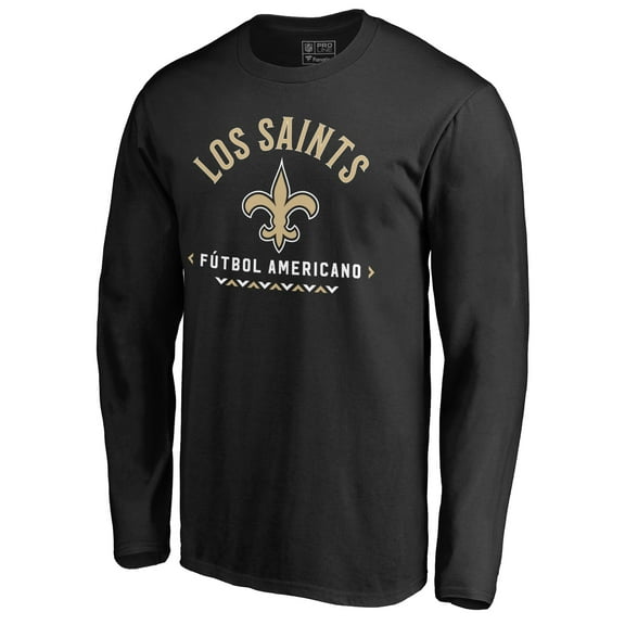 Men's Black New Orleans Saints Futbol Americano Long Sleeve T-Shirt