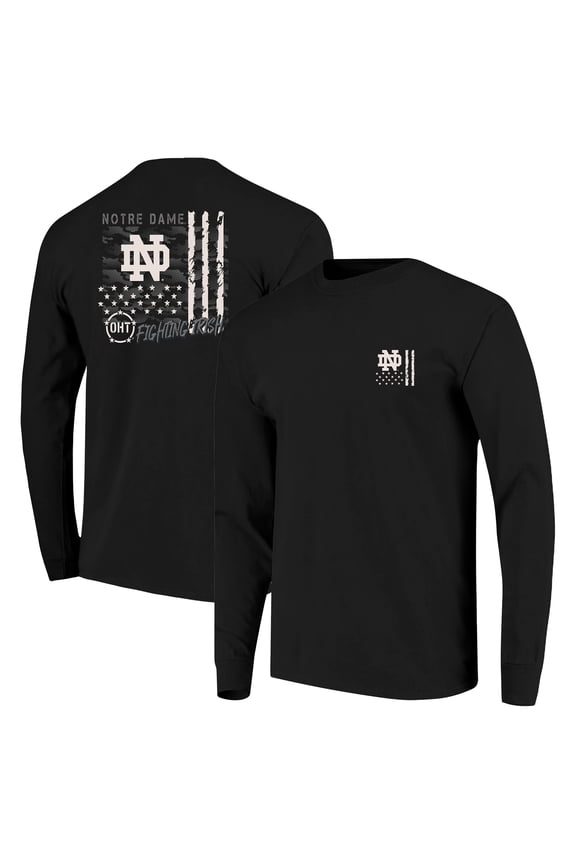 Men's  Black Notre Dame Fighting Irish OHT Camo Overlay Comfort Colors Long Sleeve T-Shirt