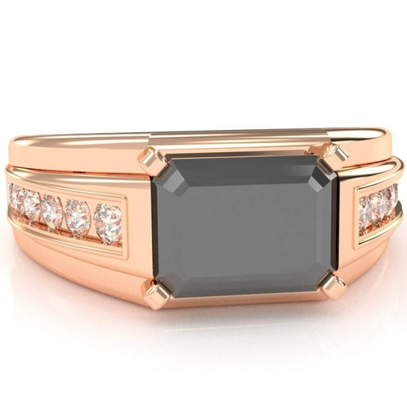 Men's Black Onyx Diamond Channel Ring In Solid 14k Rose Gold