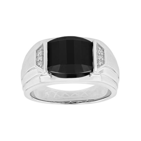 Men's Black Onyx and Simulated Diamond Ring in .925 Sterling Silver