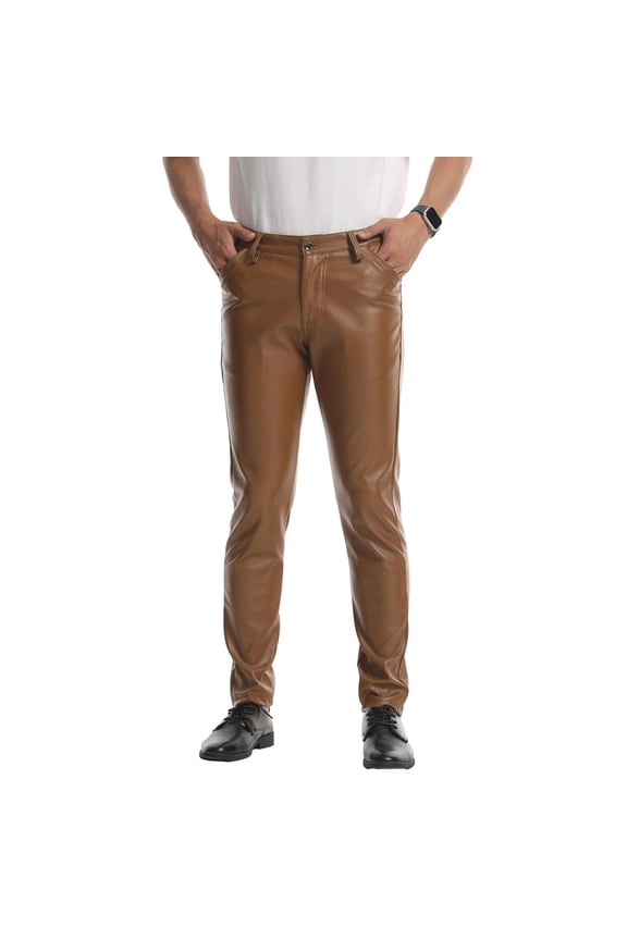 Men's Black PU Leather Pants Slim Fit&nbsp; Classic Pocket Stretchy Business Casual Trousers Daily Wear