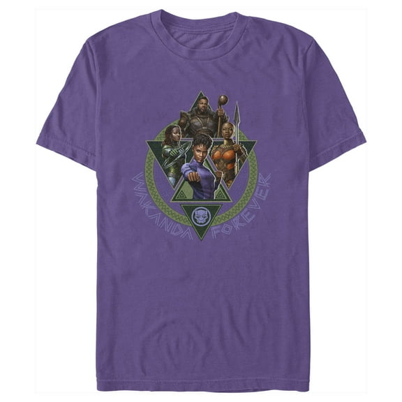 Men's Black Panther: Wakanda Forever Character Portrait Triangles Graphic Tee Purple Medium