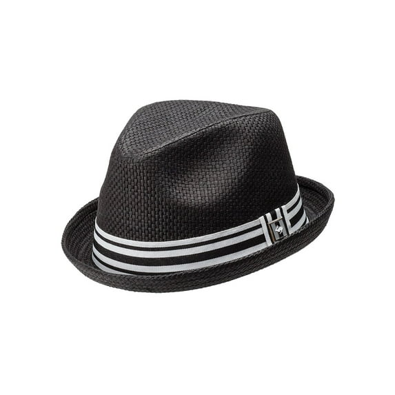Men's Black Paper Depp Classic Fedora Hat w/ Striped Brim Size (S/M)