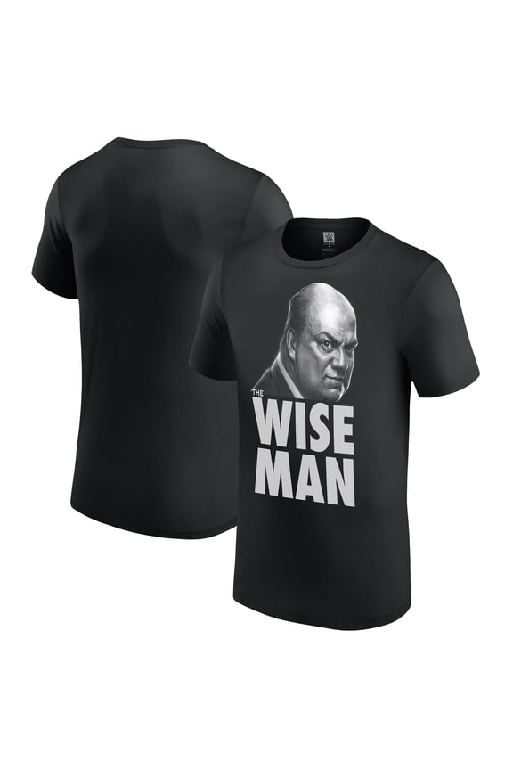 Men's Black Paul Heyman The Wise Man Portrait T-Shirt
