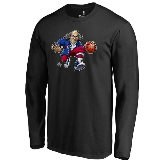 Men's Black Philadelphia 76ers Midnight Mascot Long Sleeve T-Shirt