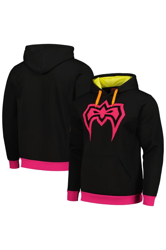 Men's Black/Pink The Ultimate Warrior Chenille Pullover Hoodie