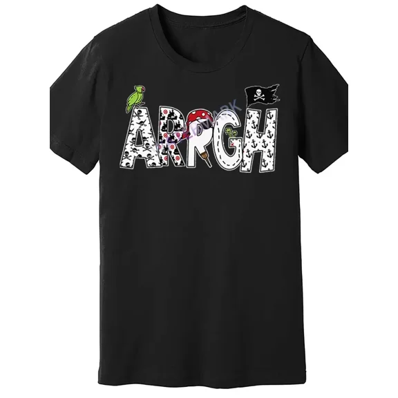 Men's Black Pirate Argh Graphic T-Shirt - Retro Cotton Tee with Skull, Parrot & Crossbones Design, Soft Breathable Short Sleeve