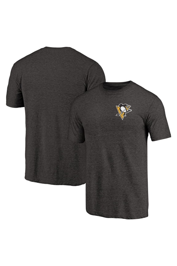 Men's Black Pittsburgh Penguins Primary Logo Left Chest Distressed Tri-Blend T-Shirt