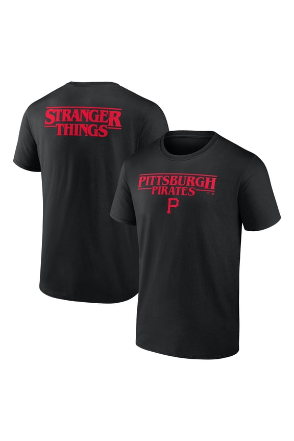 Men's Black Pittsburgh Pirates Stranger Things Logo Lockup T-Shirt