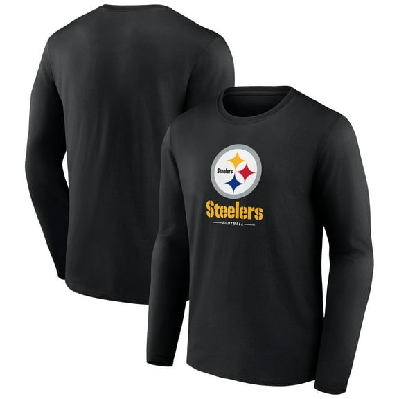 Men's Black Pittsburgh Steelers Logo Team Lockup Long Sleeve T-Shirt