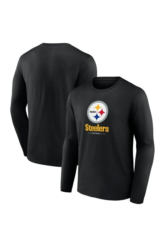 Men's Black Pittsburgh Steelers Logo Team Lockup Long Sleeve T-Shirt