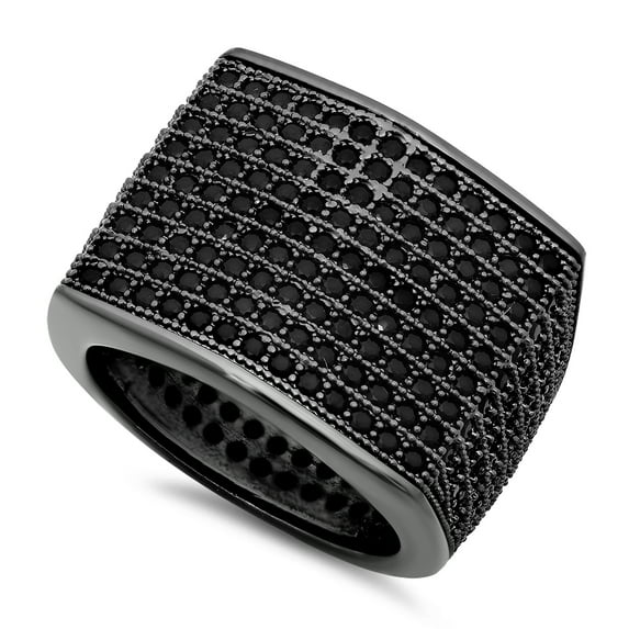 Men's Black Plated Micro-Pave Iced Out Cubic Zirconia Square Top Ring, Size 9
