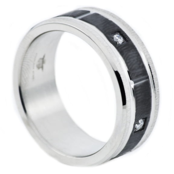 Men's Black Plated Stainless Steel Band With Cubic Zirconia